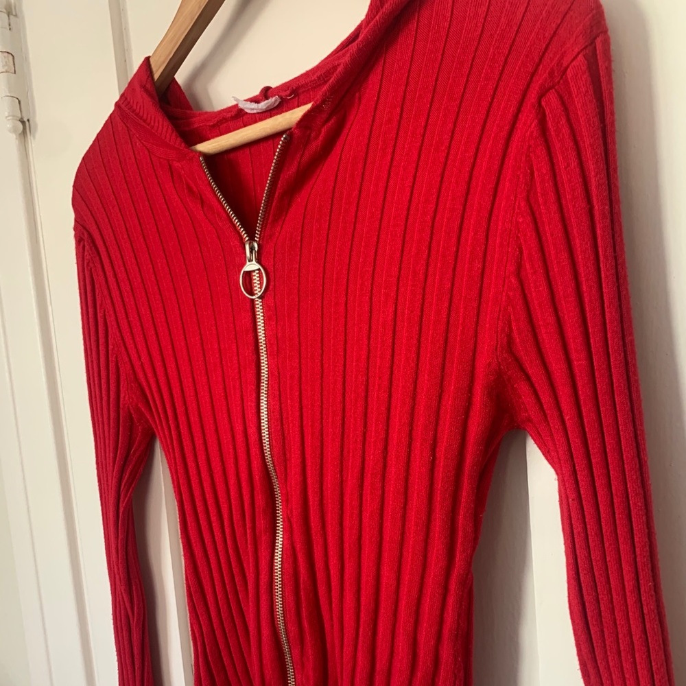 Retro Ring Zipper Ribbed Knit Sweater